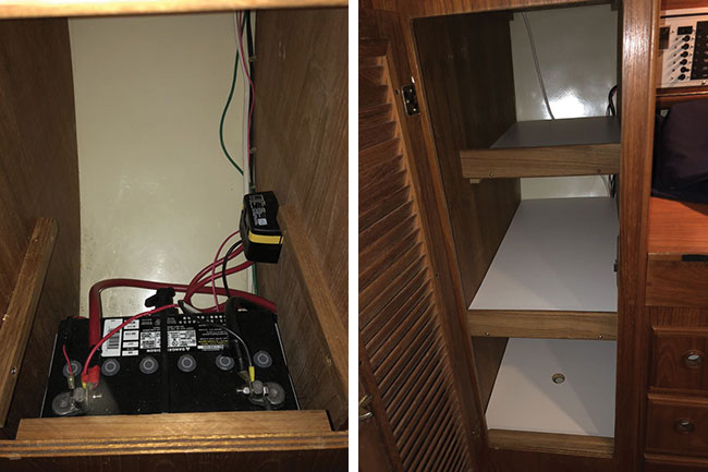 starting battery and pantry shelves